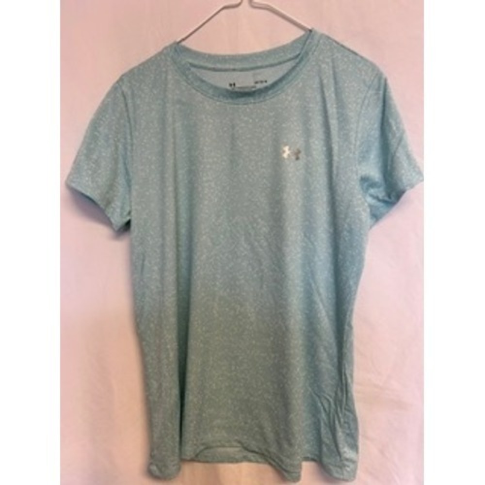 Under‎ Armour Womens HeatGear Short Sleeve T-Shirt Blue Speckled Loose Fit Large